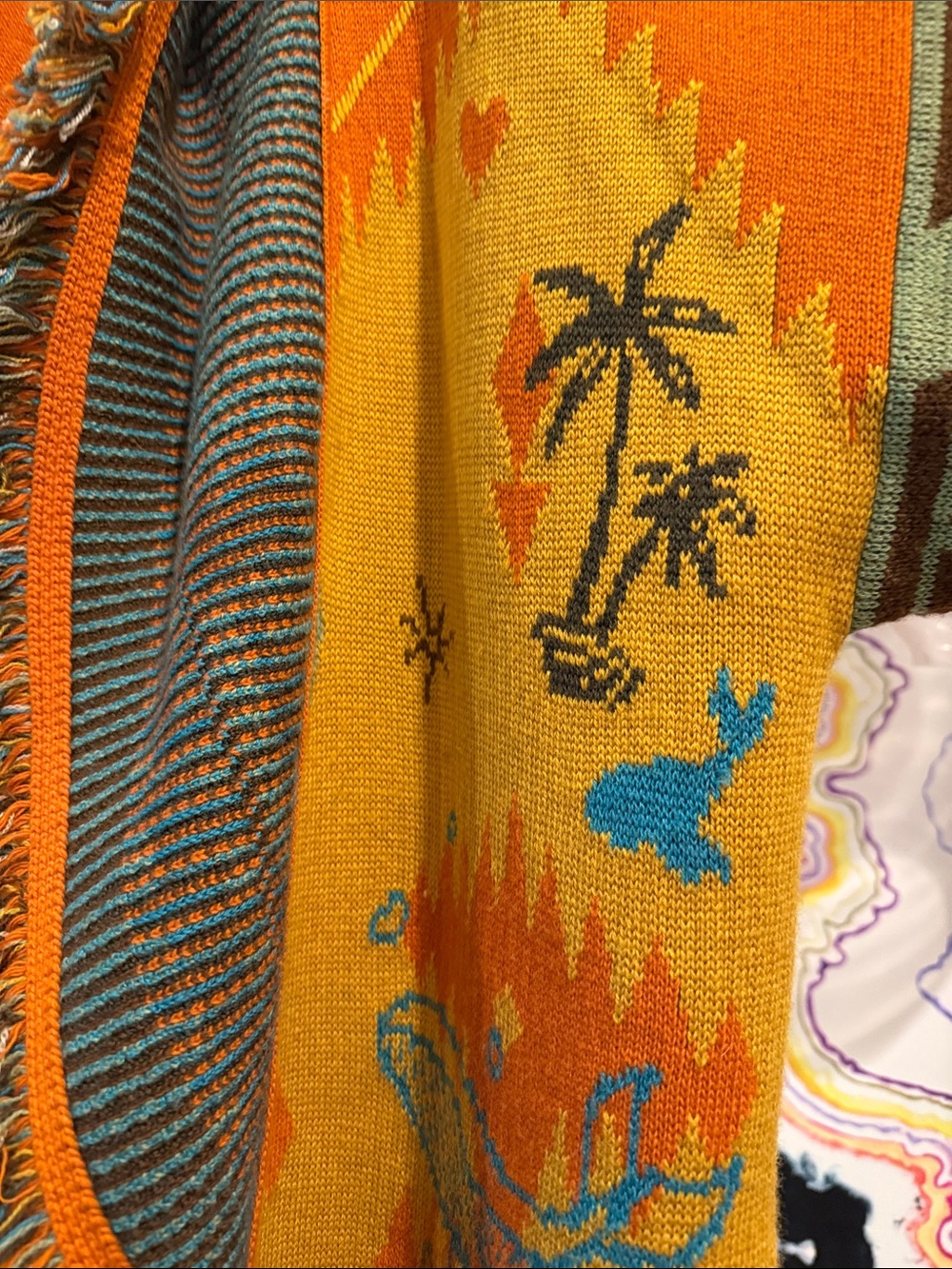 Fringed Southwestern Knit Cape Jacket - Orange Multi - Picture 5 of 6